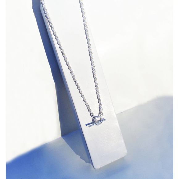 925 ITALY SOLID Sterling Silver Toggle Clasp Chain, T Bar Necklace Rope Chain - Picture 3 of 5